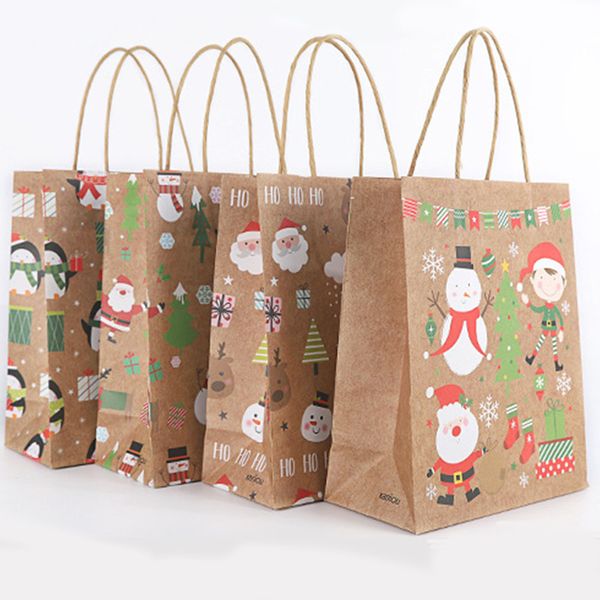 

12pcs/pack gift bag box christmas kraft paper christmas present bag cute candy cookies packing decoration supplies
