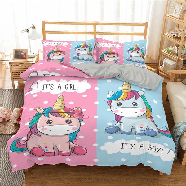 

zeimon 3d unicorn bedding set duvet covers pillowcases cartoon comforter luxury bedding sets bedclothes girl children home decor