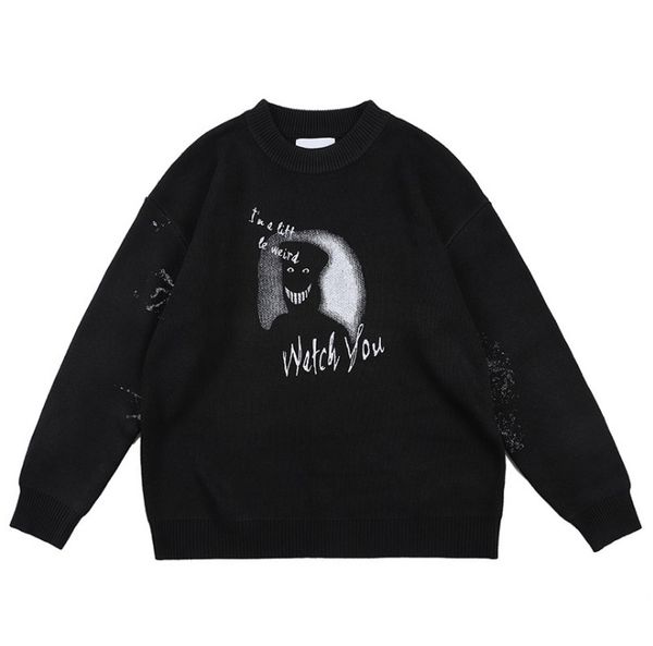 

tide brand men's horror smile sweater trend loose men's gradual warm sweater new black men's clothing, White;black
