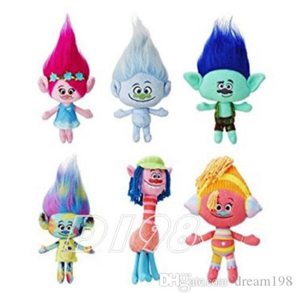 

wholesale 2016 movie trolls plush 6 style poppy branch plush stuffed toy christmas gifts for children ( 6pcs/lot / size 23-30cm) -d006