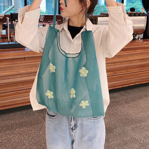 

women's mesh transparent bag applique handbags casual light fashion solid color ladies shopping bags white pink
