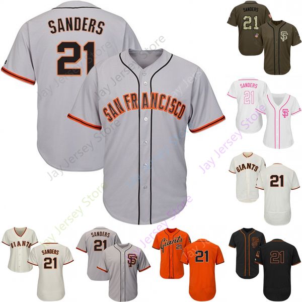 

2019 San Francisco 21 Deion Sanders Jersey Giants Jerseys Cool Base Flexbase Home Away White Black Red Grey Pullover Button Men Women Youth