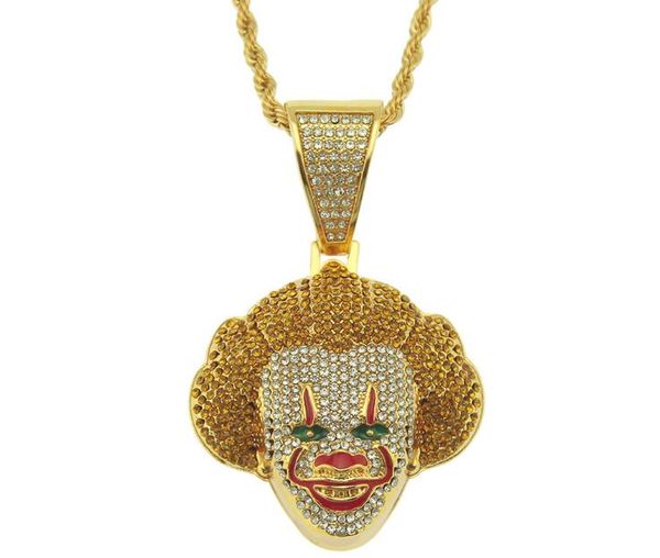 

it pennywise клоун хип-хоп из нержавеющей стали серебра золота rhinestone iced out подвеска цепи ожерелье ювелирные изделия 0,3 * 60см, Silver