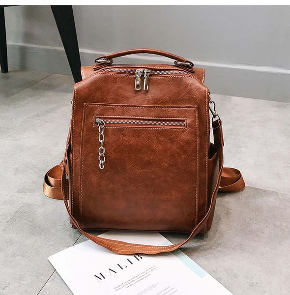 

women backpack leather school bags for teenage girls casual large capacity multifunction vintage black shoulder bags 2019 xa158h