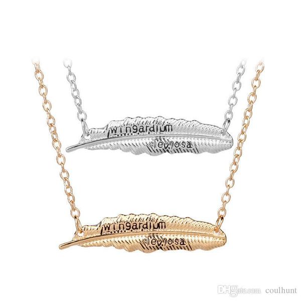 

harry book letter wingardium leviosa pendant necklace silver gold lvitating spell feather pendants for women men potter jewelry dros ship