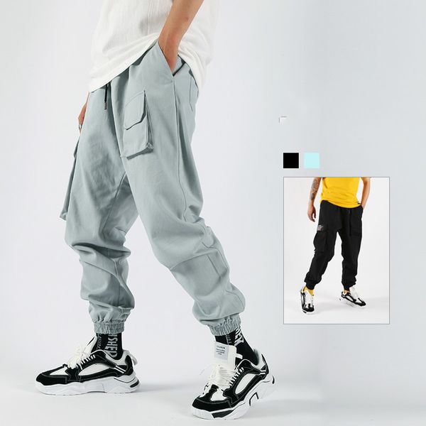 

male harem trousers jogger sweatpants men streetwear hip hop cargo pant, Black