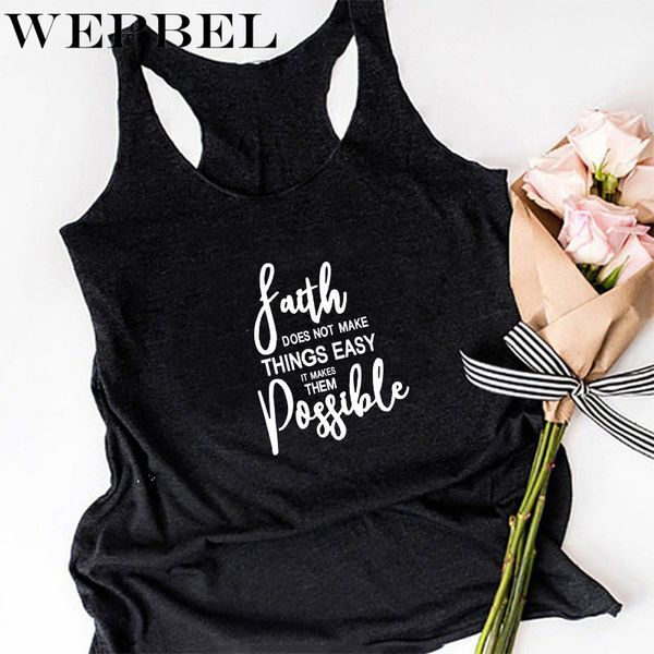 

wepbel women camis tank letters faith does not make things easy o neck sleeveless summer new fashion camis tank top, White
