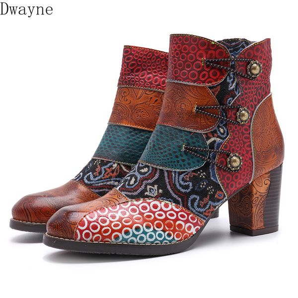 

buckle strap 2019 new genuine leather ankle boots for women spring autumn ladies shoes woman flower bohemia booties, Black