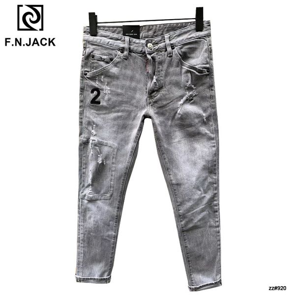 

f.n.jack classic cool guy men's jeans slim straight full length zip man denim pants, Blue