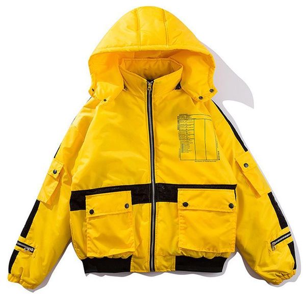 

mens winter hooded parkas windbreaker 2019 male big pocket hip hop thick jackets coat men fashion streetwear padded parka wj046, Black