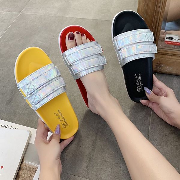 

shoes woman 2020 slippers flat slides low slipers women soft rubber new casual buckle strap fashion basic pu, Black