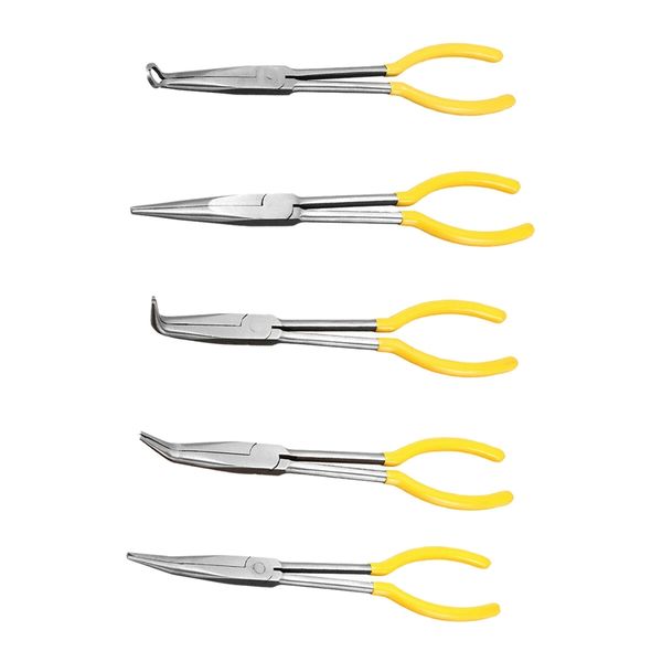 

5 pcs 11 inch degree ring shape long needle nose pliers straight bent tip mechanics repair tools set