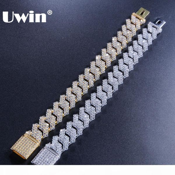 

uwin luxury bracelets micro pave cubic zirconia bling bling gold silver color iced out cuban links bracelet jewelry for men c19021601, Black