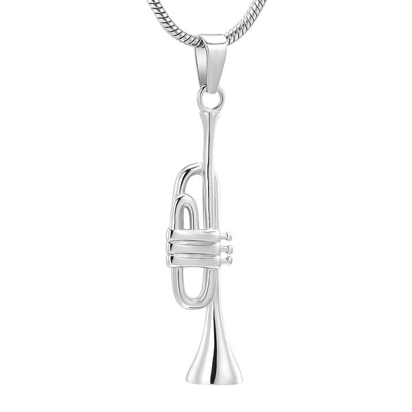 

ijd10055 silver unique trumpet cremation pendant keepsake necklace ashes urn for pet human musical instrument lovers memorial jewelry