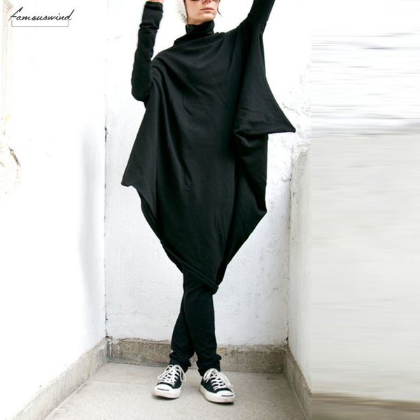 

dress fashion batwing casual autumn women sleeve hem oversized baggy pockets turtleneck pullover dress kaftan designer clothes, Black;gray