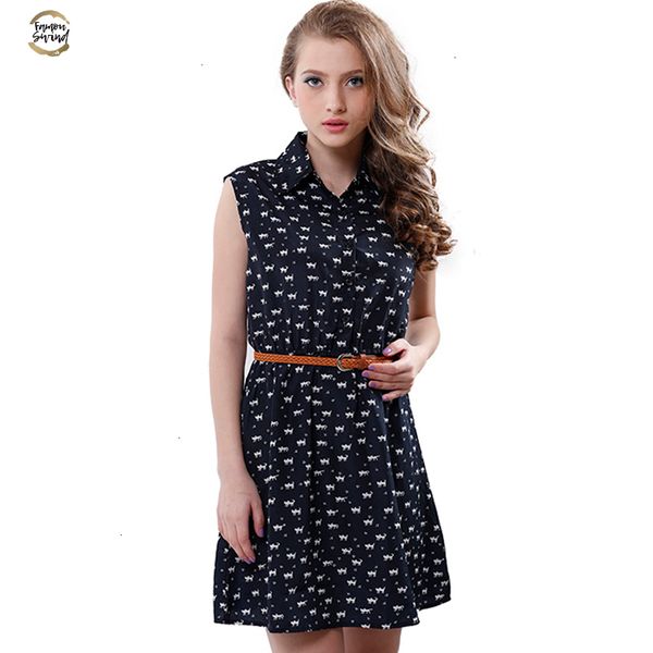 

fashion summer new women shirts dress cat footprints pattern show thin shirt dress casual dresses with belt designer clothes, Black;gray