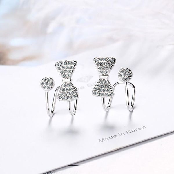 

kofsac cute/romantic 925 sterling silver earrings for women jewelry zircon bow small round ear clip earless hole earrings girl