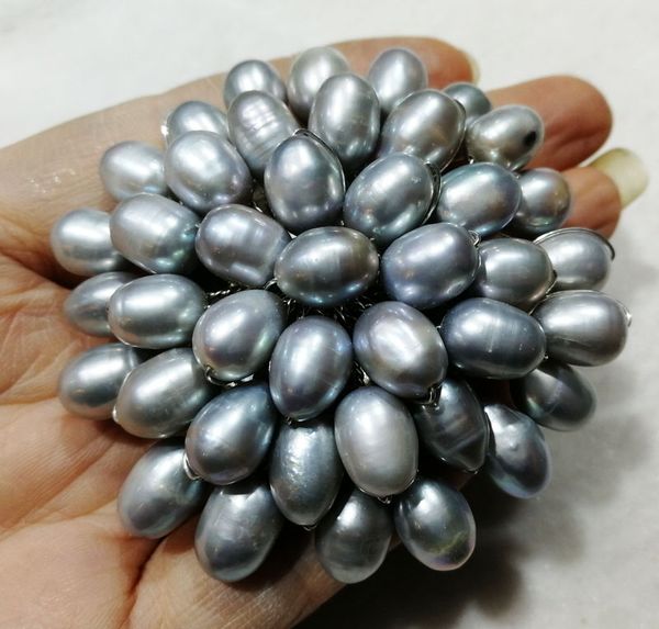 

freshwater peral gray rice brooch 80mm wholesale beads nature, Slivery;golden