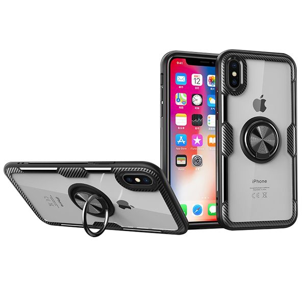 

Clear Phone Case For iphone xs max xr x 8Plus Transparent Soft TPU Hard PC Cover 360 Degree Rotation Car Ring Holder Stand