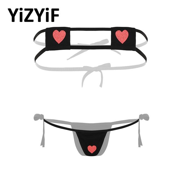 

cute lingerie women mini bikini set striped or heart embroidered anime cosplay self tie square bra with briefs bottoms sets