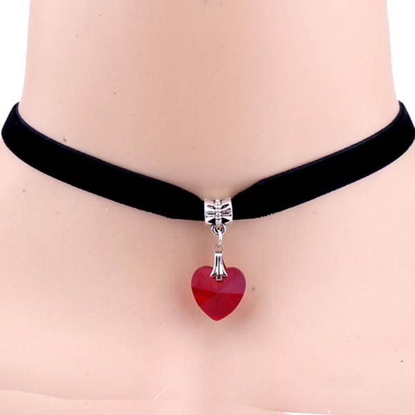 

женщины готических сердец rhinestone подвеска velvet choker коротких ожерелья подарок ювелирных изделия, Silver