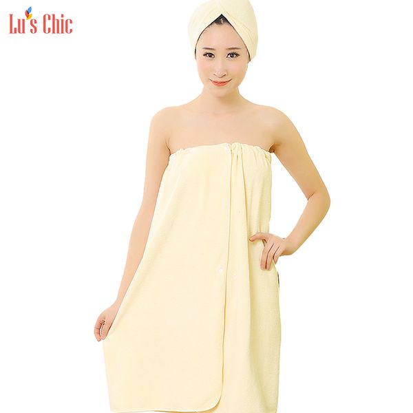

lu'c chic women's shower wrap set towel spa 2 pieces towel hair dry cap set beach bath cover up solid coverups bathrobe suit, Black;red