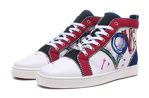 

mens womens casual shoe luxury party shoes spikes red bottom sneaker flat mens high lace-up fashion wedding black chaussures 666