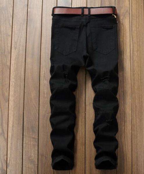 

male designer for biker fashion jeans patchwork fit slim leather mens moto denim ripped black joggers distressed jeans pants qsrkj