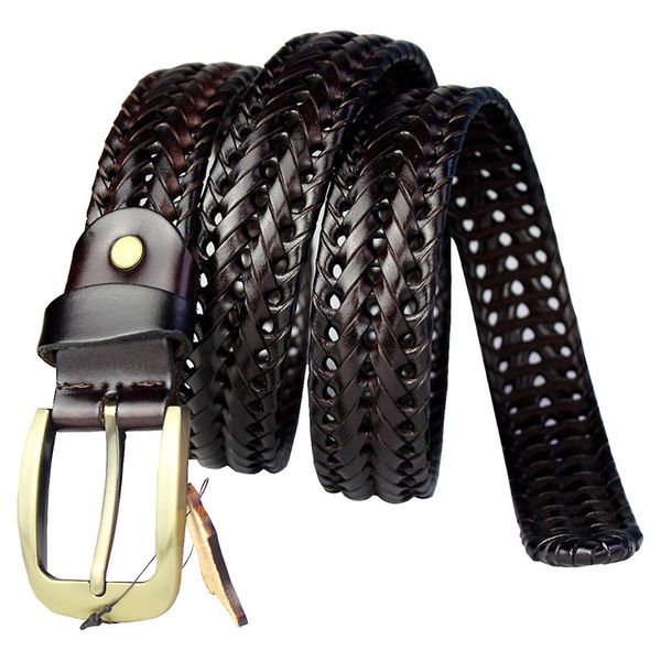 

new mens business italy designer hand-knitted belts luxury pin buckle buckle genuine leather belts for men waist belt ing, Black;brown