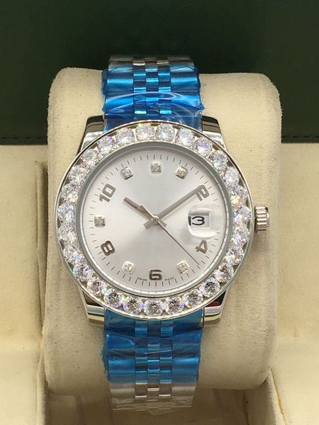

40mm date waterproof automatic movement watch sapphire mirror fashion diamond ring number + diamond surface man watch 316 stainless steel ma, Slivery;brown