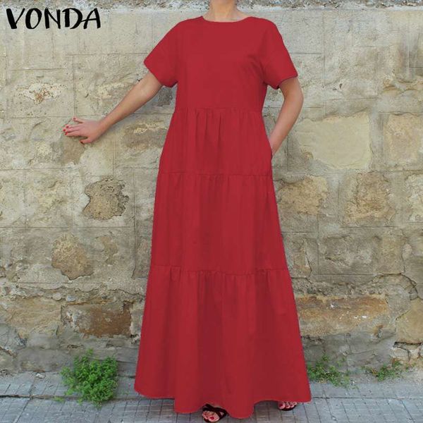 

vonda 2019 women summer dress vintage short sleeve black long maxi dresses line-a pleated vestido beach party plus size sundress, Black;gray