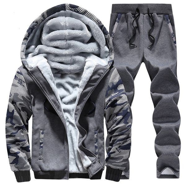 

mens designerthickened velvet sweater sports casual warm suit, Gray