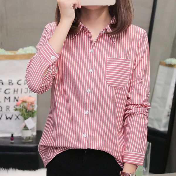 

vertical stripe shirt long sleeve spring garment 2020 new korean wind cotton blouse loose base shirt inch, White;black
