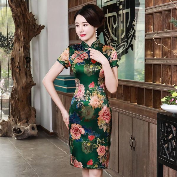 

green chinese style women dress big size 3xl 4xl classic vestidso mini evening party cheongsam rayon vintage lady qipao, Red