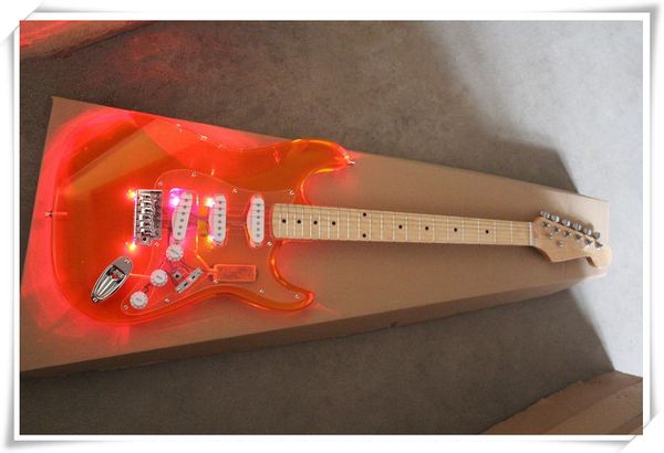 

standard size chrome hardware orange plexiglass acrylic body electric guitar with sss pickups,can be customized