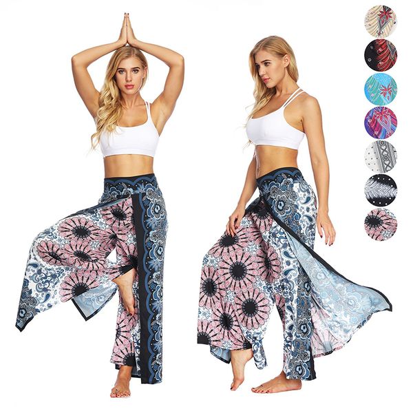 

women's yoga mandala open leg pants comfort wide leg gypsy hippie aladdin bohemian pants printed thai split harem, White;red