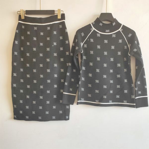 

designer womens two piece dress sets fashion autumn and winter two piece sets fashion women sweater + dress suits with letter f asian size, White