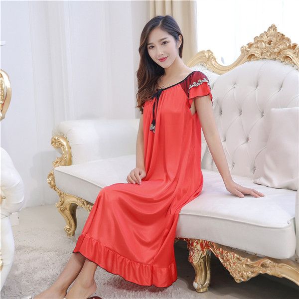 

nightwear long dress luxury nightgown women casual night dress ladies home dressing women night gowns sleepwear new hot, Black;red