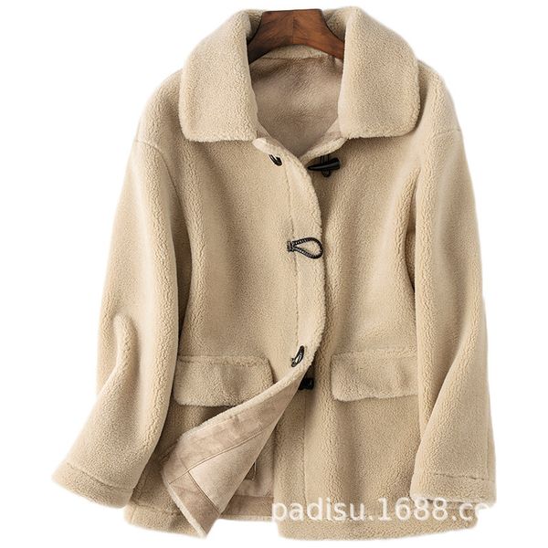 

осень пальто зимы женщин одежда 2020 корейский урожай wool jacket real шуба streetwear топы sheep барашек abrigo mujer, Black