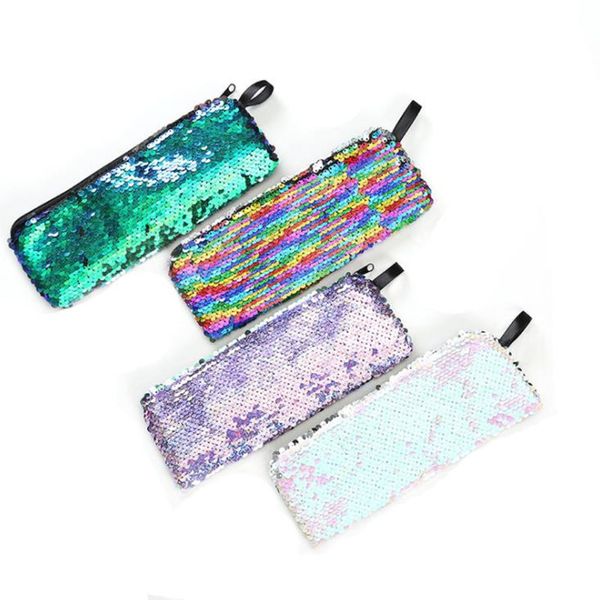 

mermaid sequins women makeup pouch cute pencil case for student zipper clutch handbag cosmetic storage bag f2167