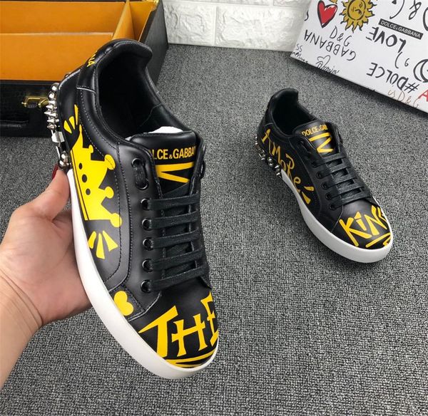 

original 1: 1 luxury fashion platform men's and women's shoes vintage star with leather letters casual graffiti white shoes 14, Black
