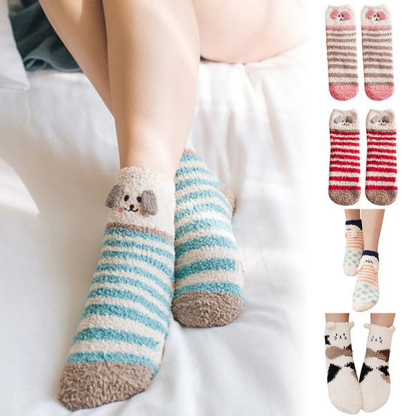 

3 pairs women casual fleece socks 3d cartoon animal pattern autumn winter thick warm socks tc21, Black;white