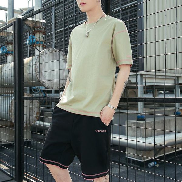 

2020 short-sleeved suit summer men's korean loose round neck t-shirt five-point shorts men's sports casual suit asian size 14 colors new