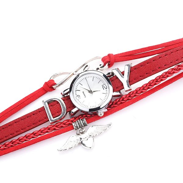 

new women accurate quartz watches with love wings decor woven pu leather strap lxh, Slivery;brown