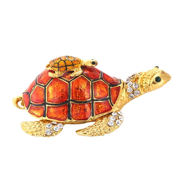 

metal hinged turtle trinket hand painted ornaments gift jewelry box decorative home with sparkling light ring holder mini crafts, Pink;blue