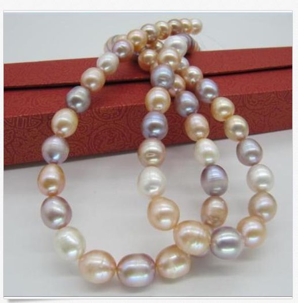 

2019aa huge aaa10-12mm south sea multi-color pearl necklace 18 inch 14k gold clasp, Silver