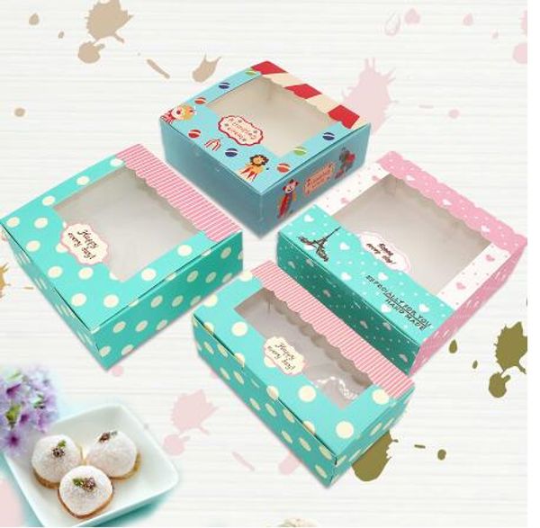 

13.5*13.5*5cm packaging paper box with clear window gift box packaging for sweets cookie wedding candy party supplies