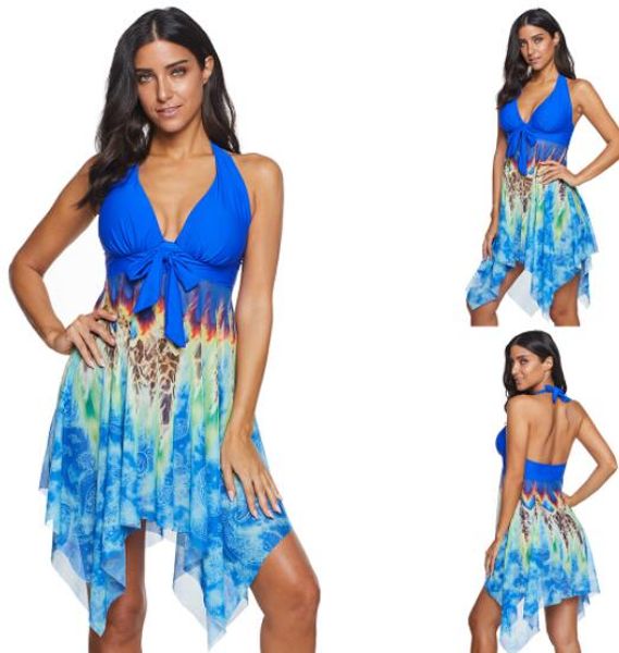 

girl lotus leaf edge connected triangle leopard skirt style split big fat plus angle slim leopard print swimsuit bikinis sets online
