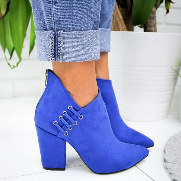 

shujin high heel boots winter shoes women boots 2019 solid pointed toe zipper ladies ankle fashion high shoes woman, Black