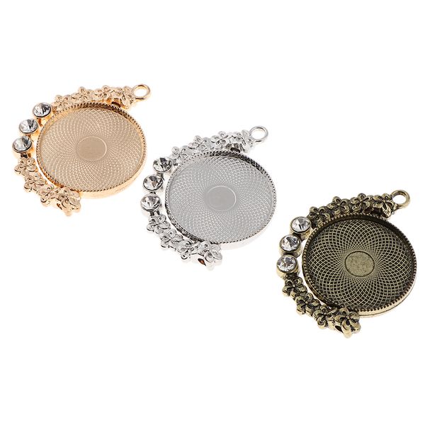 

3pcs diamante alloy rotatable cabochon base charms pendants tray 25mm, Black